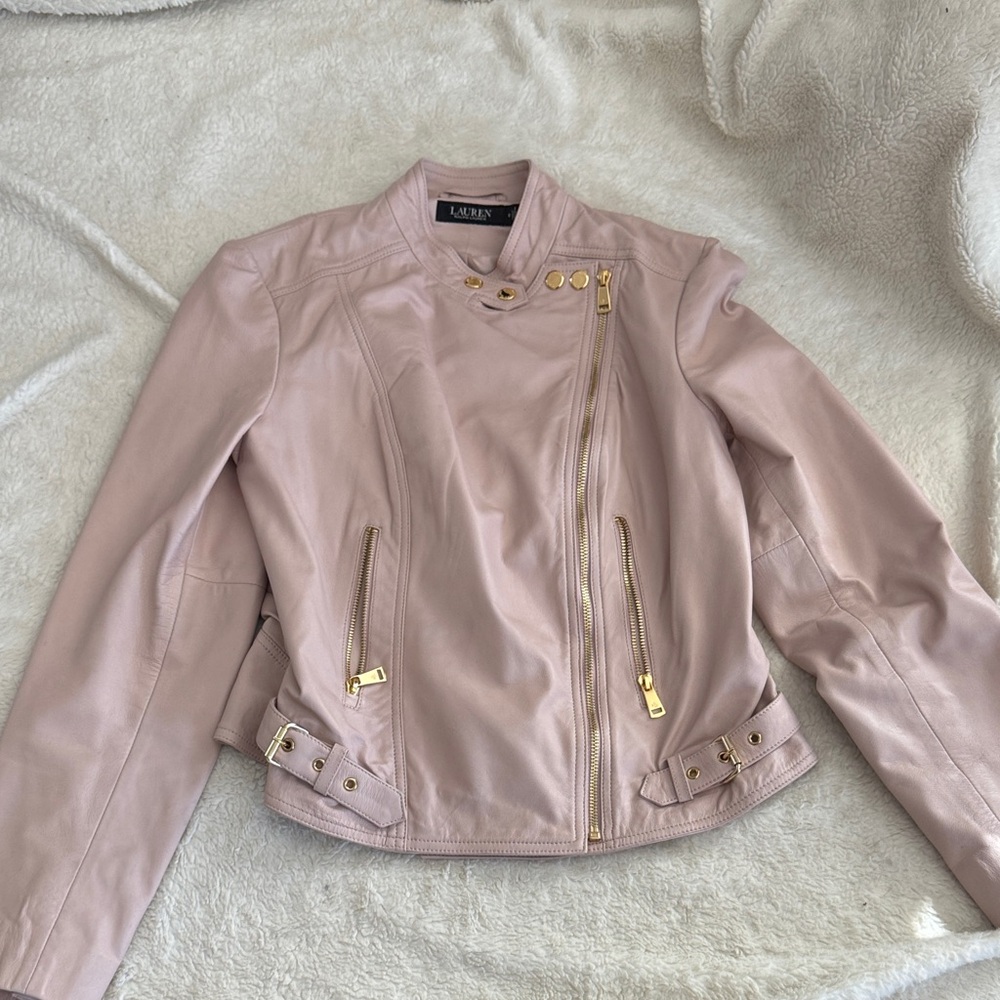 Polo by Ralph Lauren Blush Leather Jacket with Gold Details